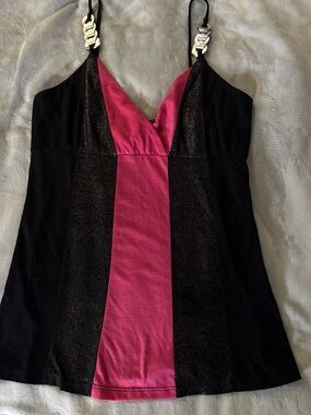 Y2K Black & Pink Chain Strap Cami Tank Top Small